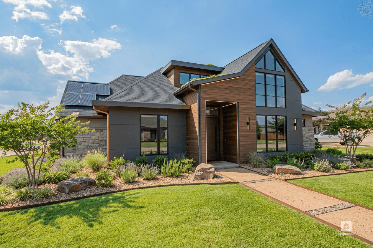 Exterior visualization with new materials and landscaping